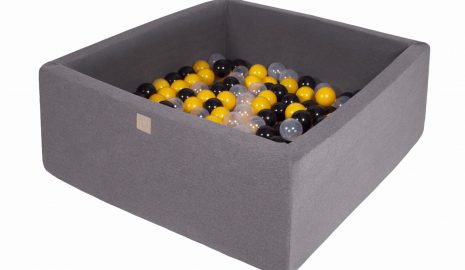 MeowBaby® Suchý bazén štvorcový Tmavo-sivý 90x90x40cm s 200 loptičkami (žlté, čierne, transparentne)
