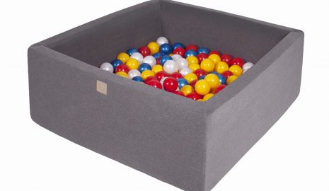 MeowBaby® Suchý bazén štvorcový Tmavo-sivý 90x90x40cm s 200 loptičkami (červené, žlté, biele, modré)