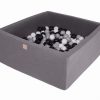 MeowBaby® Suchý bazén štvorcový Tmavo-sivý 90x90x40cm s 200 loptičkami (šedé, biele, čierne)