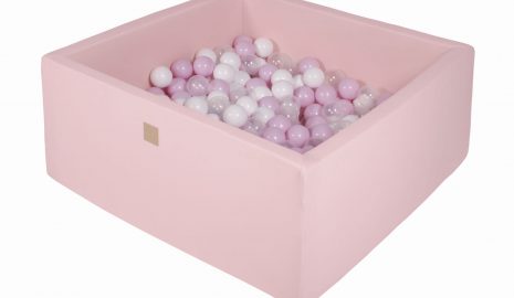 MeowBaby® Suchý bazén štvorcový pastelovo ružové 90x90x40cm s 200 loptičkami (biele, pastelovo ružové, transparent)