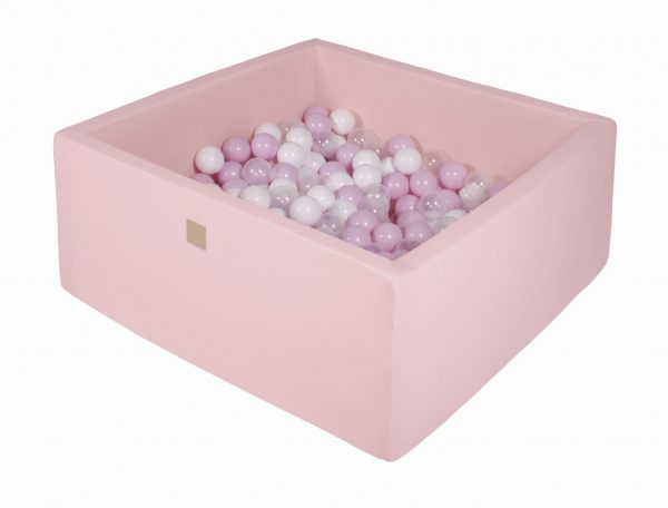 MeowBaby® Suchý bazén štvorcový pastelovo ružové 90x90x40cm s 200 loptičkami (biele, pastelovo ružové, transparent)