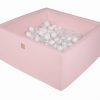 MeowBaby® Suchý bazén štvorcový pastelovo ružové 90x90x40cm s 200 loptičkami (biele, transparentne, biele)