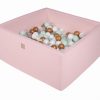 MeowBaby® Suchý bazén štvorcový pastelovo ružové 90x90x40cm s 200 loptičkami (biele, zlaté, transparent, mätové)
