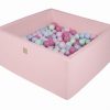 MeowBaby® Suchý bazén štvorcový pastelovo ružové 90x90x40cm s 200 loptičkami (mätové, baby blue, svetlo ružové, pastelovo ružové)
