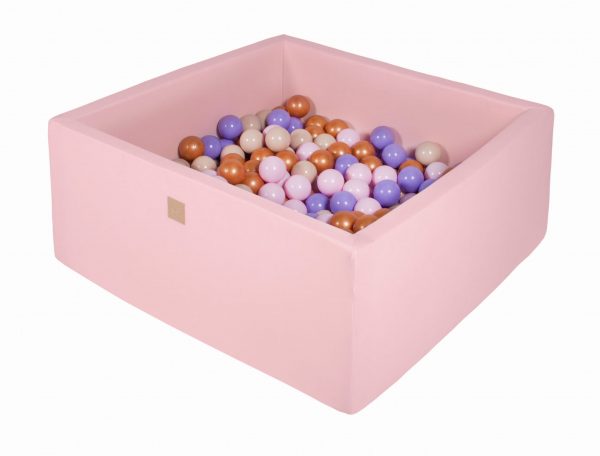 MeowBaby® Suchý bazén štvorcový pastelovo ružové 90x90x40cm s 200 loptičkami (zlaté, béžové, pastelovo ružové, vresové)