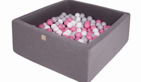 MeowBaby® Suchý bazén štvorcový Tmavo-sivý 90x90x40cm s 200 loptičkami (šedé, biele, svetlo ružové)