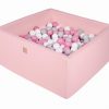 MeowBaby® Suchý bazén štvorcový pastelovo ružové 90x90x40cm s 200 loptičkami (šedé, biele, svetlo ružové)