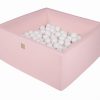 MeowBaby® Suchý bazén štvorcový pastelovo ružové 90x90x40cm s 200 loptičkami (całe biele)