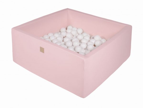 MeowBaby® Suchý bazén štvorcový pastelovo ružové 90x90x40cm s 200 loptičkami (całe biele)