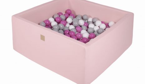 MeowBaby® Suchý bazén štvorcový pastelovo ružové 90x90x40cm s 200 loptičkami (šedé, biele, tmavo ružové)