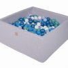 MeowBaby® Suchý bazén štvorcový 90x90x40cm s 200 loptičkami ( baby blue, bledomodré, turkus, biele, modré)