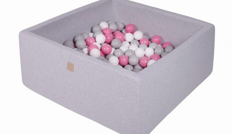 MeowBaby® Suchý bazén štvorcový 90x90x40cm s 200 loptičkami (šedé, biele, svetlo ružové)