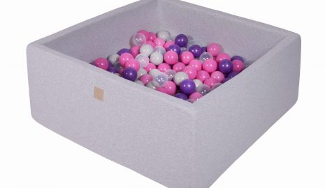 MeowBaby® Suchý bazén štvorcový 90x90x40cm s 200 loptičkami (tmavo ružové, fiolet,transparent, šedá)