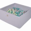 MeowBaby® Suchý bazén štvorcový 90x90x40cm s 200 loptičkami (turkus, jasnozielony, šedá, transparenty)