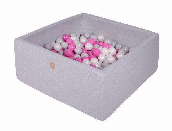 MeowBaby® Suchý bazén štvorcový 90x90x40cm s 200 loptičkami (šedé, biele, tmavo ružové)