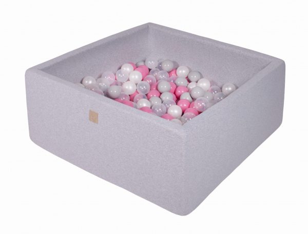 MeowBaby® Suchý bazén štvorcový 90x90x40cm s 200 loptičkami (šedé, svetlo ružové, biele, transparentne)