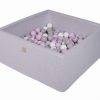 MeowBaby® Suchý bazén štvorcový 90x90x40cm s 200 loptičkami (pastelovo ružové, šedé, biele)