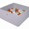 MeowBaby® Suchý bazén štvorcový 90x90x40cm s 200 loptičkami (pomarańczowy, biela, mätové)