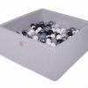 MeowBaby® Suchý bazén štvorcový 90x90x40cm s 200 loptičkami (biele, čierne, transparent, strieborné)