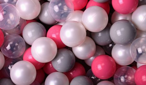 MeowBaby® Zostava 100 ks plastových loptičiek ?7cm biele, šedá, svetlo ružové, transparentne