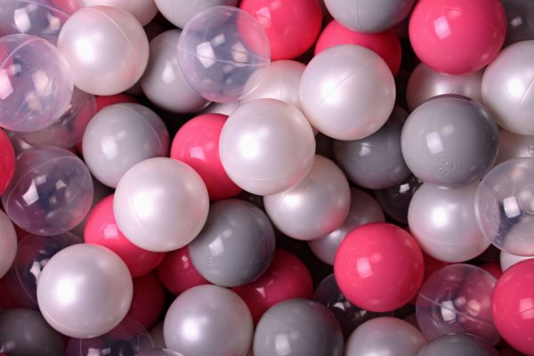 MeowBaby® 500 ks zostava plastových guličiek ?7cm biele, šedá, svetlo ružové, transparentne