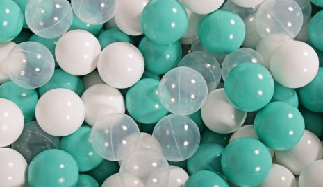 MeowBaby® Zostava 100 plastových loptičiek ?7cm biele, tyrkysové, transparentne