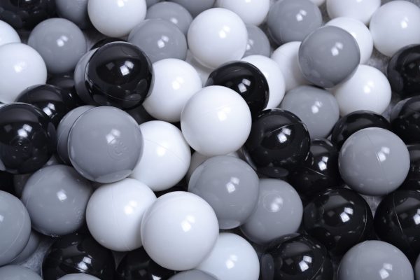 MeowBaby® 500 ks zostava plastových guličiek ?7cm čierne, šedé, biele