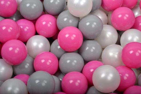 MeowBaby® 500 ks zostava plastových guličiek ?7cm biele, šedé, tmavo ružové