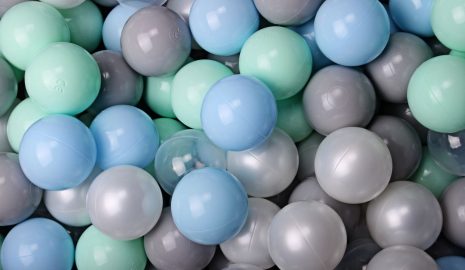 MeowBaby® Zostava 100 plastových loptičiek ?7cm mätové, baby blue, šedé, biele, transparentne