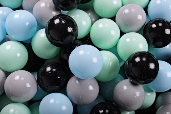 MeowBaby® 400 ks zostava plastových guličiek ?7cm mätové, šedé, baby blue, čierne