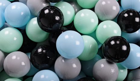 MeowBaby® 500 ks zostava plastových guličiek ?7cm mätové, šedé, baby blue, čierne