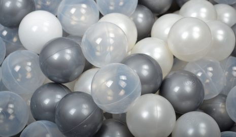 MeowBaby® zostava plastových guličiek 300 ks ?7cm strieborné, biele, biele, transparentne