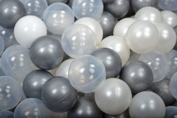 MeowBaby® Zostava 100 plastových loptičiek ?7cm strieborné, biele, biele, transparentne