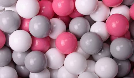 MeowBaby® 300 ks zostava plastových guličiek ?7cm šedé, biele, svetlo ružové