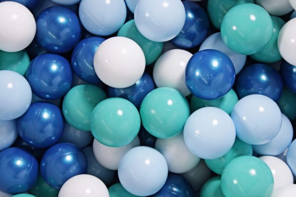 MeowBaby® Zostava 100 ks plastových loptičiek ?7cm modré, baby blue, biele, tyrkysové