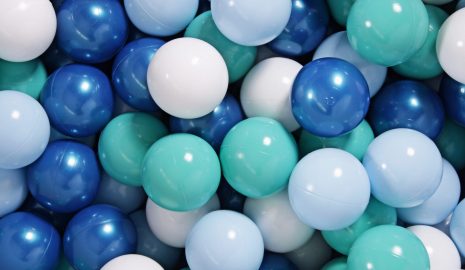 MeowBaby® zostava plastových guličiek 200 ks ?7cm modré, baby blue, biele, tyrkysové