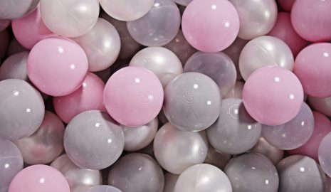 MeowBaby® Zostava 100 ks plastových loptičiek ?7cm pastelovo ružové, transparentne, biele, šedá