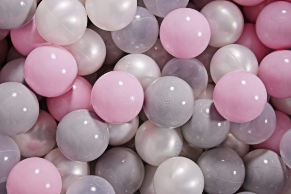 MeowBaby® 300 ks zostava plastových guličiek ?7cm pastelovo ružové, transparent, biele, šedé