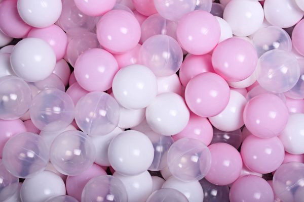 MeowBaby® 500 ks zostava plastových guličiek ?7cm pastelovo ružové, transparent, biele