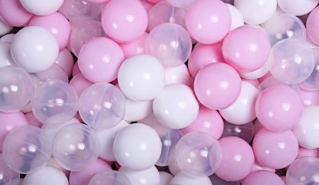 MeowBaby® Zostava 100 ks plastových loptičiek ?7cm pastelovo ružové, transparentne, biele