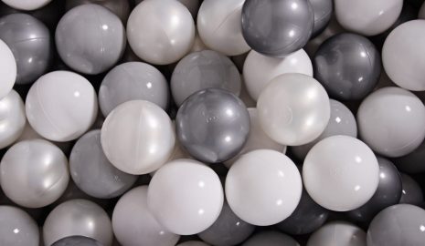 MeowBaby® Zostava 100 ks plastových loptičiek ?7cm šedé, biele, strieborné, biele