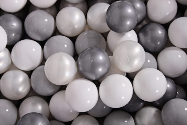 MeowBaby® 500 ks zostava plastových guličiek ?7cm šedé, biele, strieborné, biele