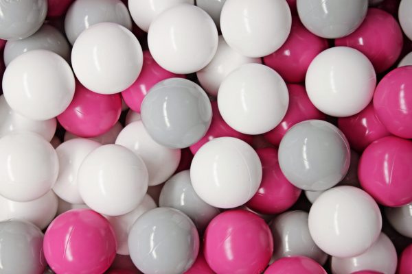 MeowBaby® Zostava 100 ks plastových loptičiek ?7cm šedé, biele tmavo ružové