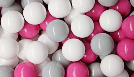 MeowBaby® 300 ks zostava plastových guličiek ?7cm šedé, biele, tmavo ružové