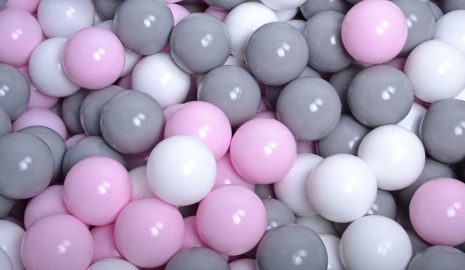 MeowBaby® zostava plastových guličiek 300ks ?7cm šedé / pastelovo ružové / biele