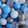MeowBaby® zostava plastových guličiek 300ks ?7cm baby blue, bledomodré, strieborné, transparentne