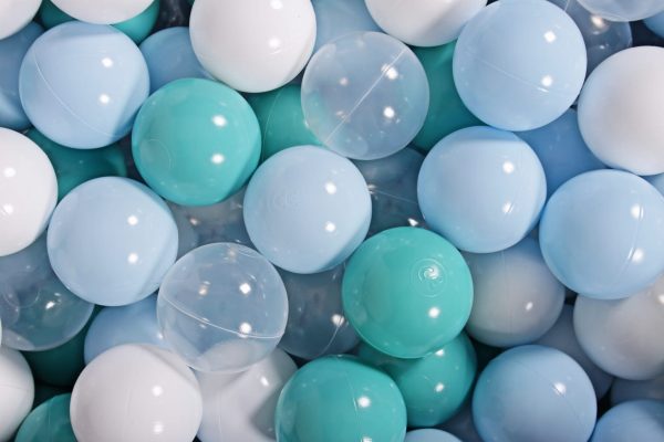 MeowBaby® zostava plastových guličiek 400ks ?7cm baby blue, turkus, transparent, biel