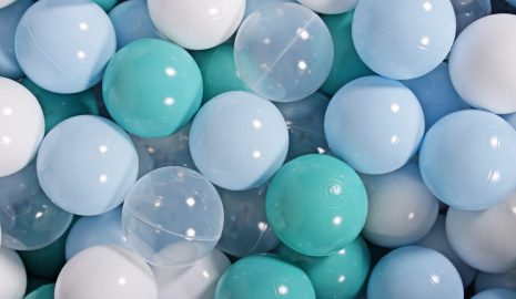 MeowBaby® zostava plastových guličiek 500ks ?7cm baby blue, turkus, transparent, biel