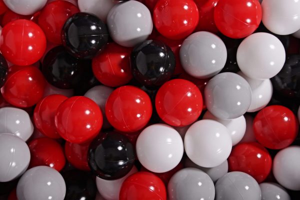 MeowBaby® zostava plastových guličiek 300ks ?7cm biele, červené, čierne, šedé