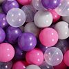 MeowBaby® zostava plastových guličiek 300ks ?7cm fialové, svetlo ružové, šedé, transparentne
